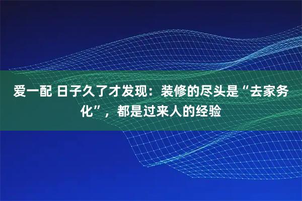 爱一配 日子久了才发现：装修的尽头是“去家务化”，都是过来人的经验